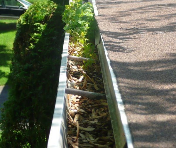 Gouttière bouchée qui a été installée avec des crochets standards